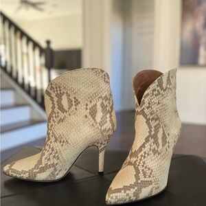 Paris Texas Neutral Snakeskin Print Ankle Booties